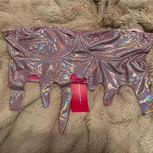 Pink Holographic Dripping strapless top